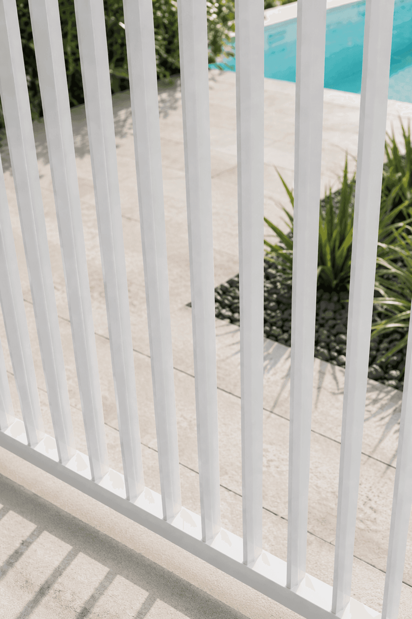 Close-up of Slimline aluminium balusters and welded frame