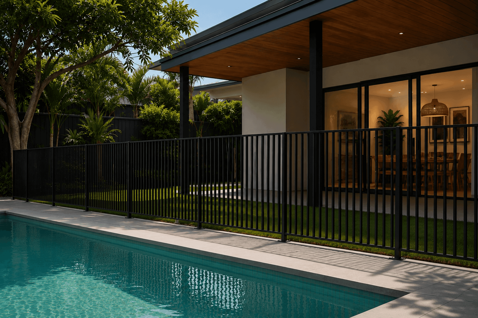 Black Slimline pool fencing beside a modern Cottesloe residence